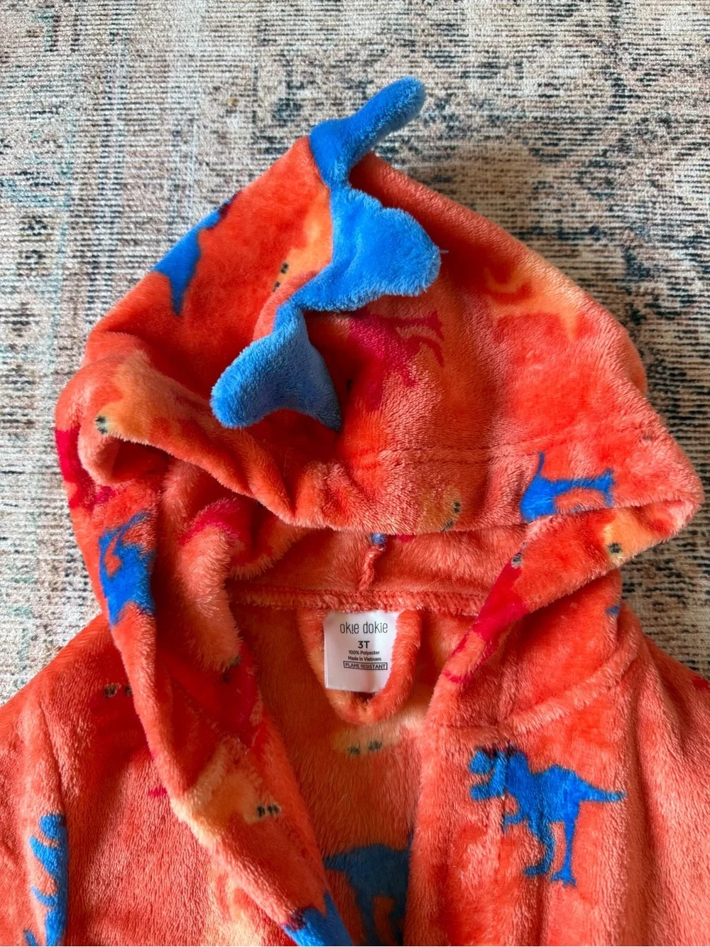 okie dokie Orange Dinosaur Hooded Robe with Blue Accents